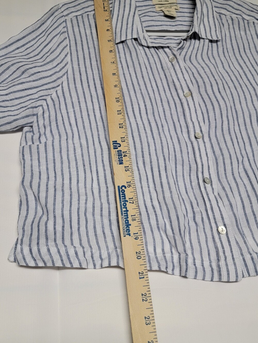 Christian Siriano White and Gray Striped Button-Down 100% Linen Shirt - Picture 11 of 12